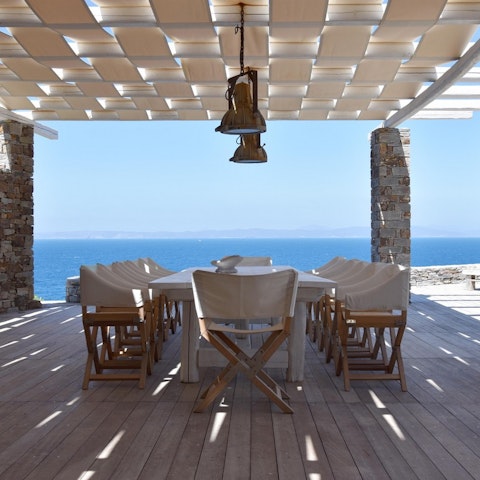 Enjoy a communal meal on the wooden deck