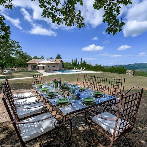 Prepare a Mediterranean alfresco feast with fresh vegetables from the gardens