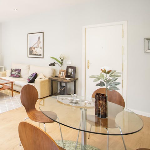 Serve up some Spanish wine and cheeses at the dining area