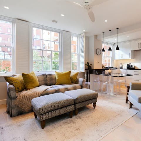 Enjoy evening drinks at home before heading to a local restaurant