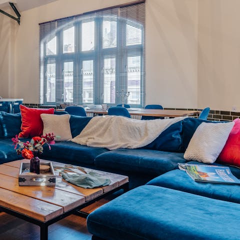 Snuggle up on the huge sofa