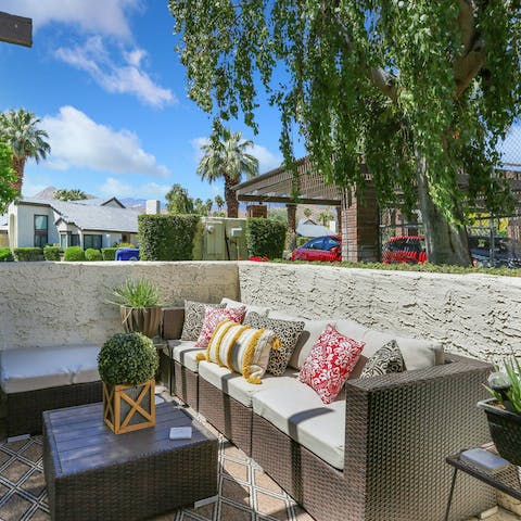 Enjoy evening drinks on the private patio