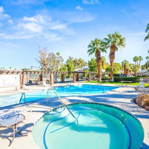 Spend afternoons taking dips in one of the three communal pools and hot tubs