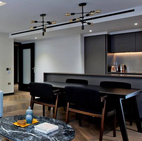 Order room service or whip up dinner at the kitchenette