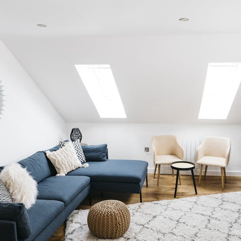 Kick back in the bright and light-filled living space before your next adventure