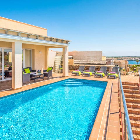 Swim leisurely laps in the swimming pool