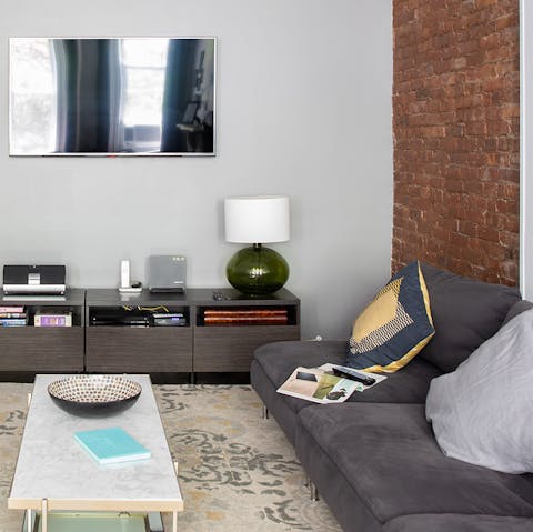 Stretch out on the low-slung sofas in the living room