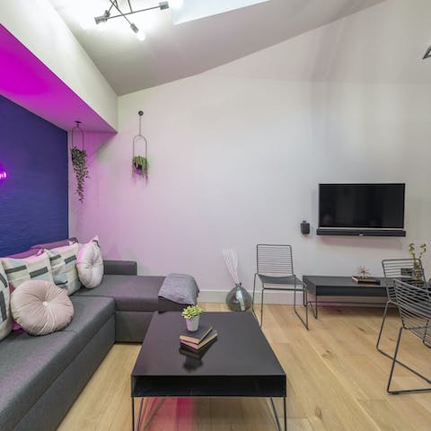 Put your feet up in the living space before adventuring around the city
