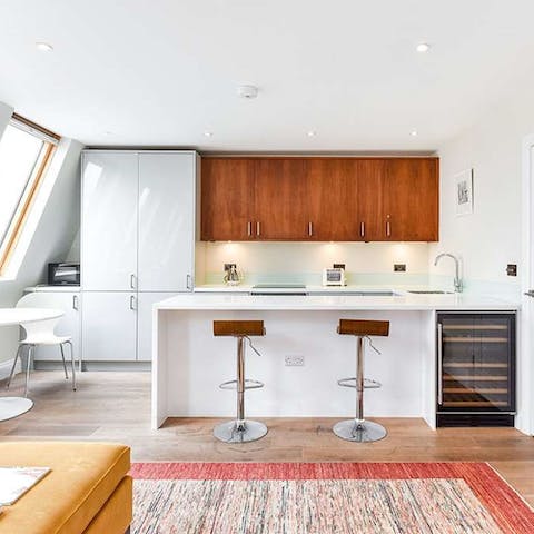 Hatch out the day's plan over coffee at the sociable breakfast bar