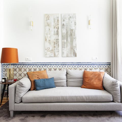Make yourself at home on the comfortable sofa