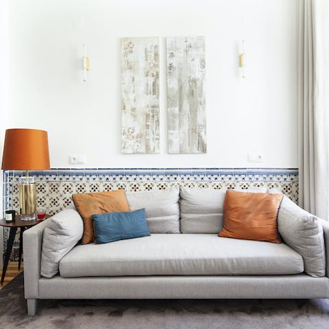 Make yourself at home on the comfortable sofa