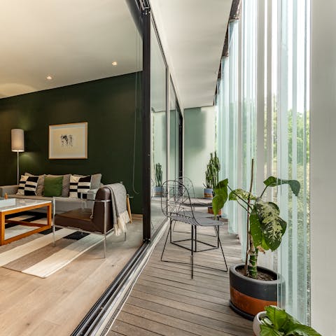 Watch the world below from the indoor balcony