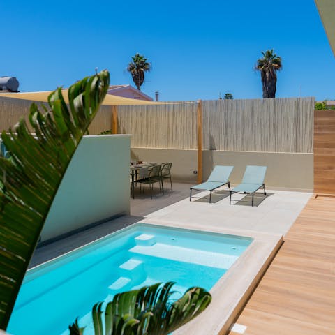 Savour refreshing dips in the private swimming pool