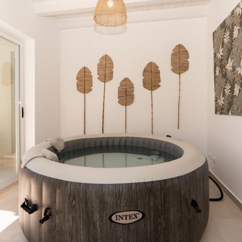 Enjoy total relaxation while soaking in the hot tub