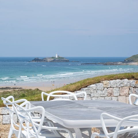 Soak up views of Godrevy Lighthouse as you nurse your morning coffee