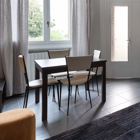 Enjoy a bottle of Italian red in the dining area