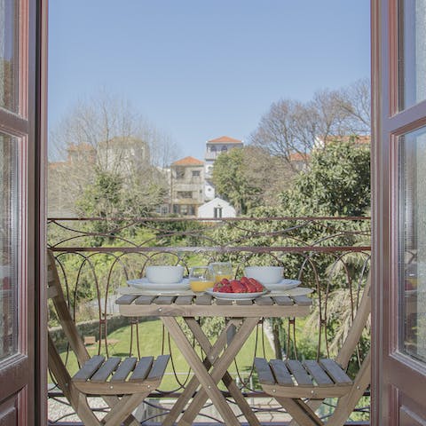 Start your day with breakfast on the private balcony