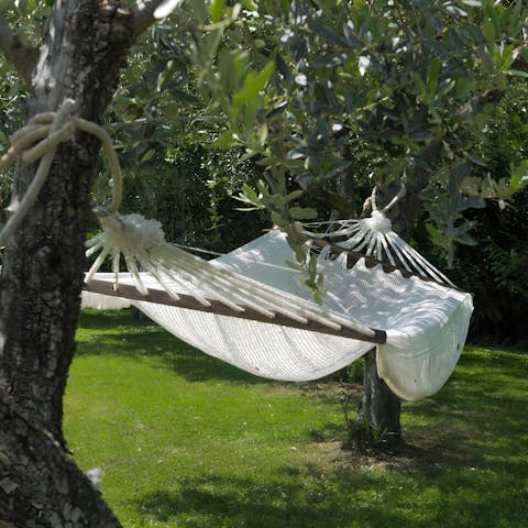 Enjoy a siesta in the shade, swinging gently in the hammock