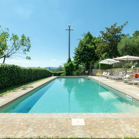 Splash around in the shared swimming pool