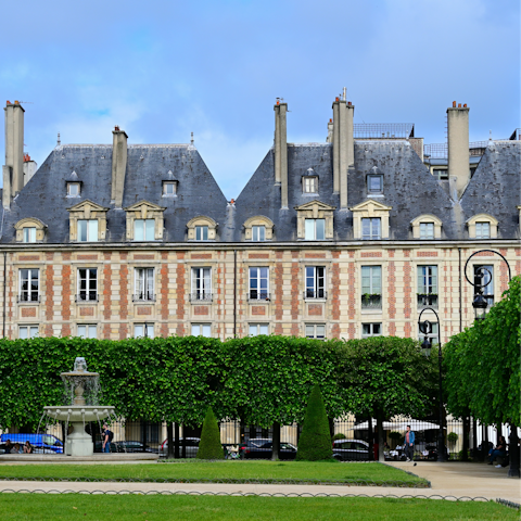 Stop by the pretty Place des Vosges, ten minutes from the apartment