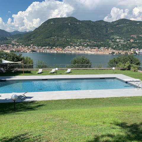 Overlook the lake from the cool waters of the private swimming pool