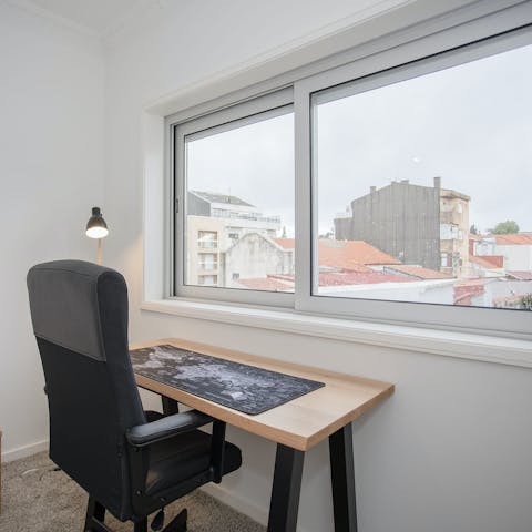 Catch up on work from the convenient desk