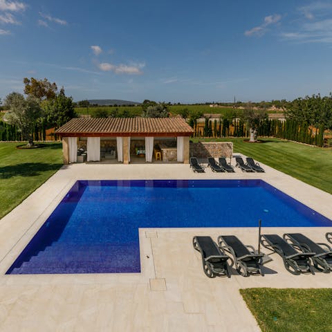 Dive into your private swimming pool to cool off and swim a few laps
