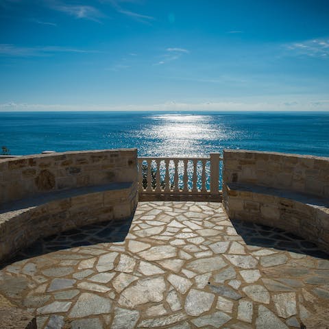 Find your favourite spot to sit – ours is here on the circular stone seats