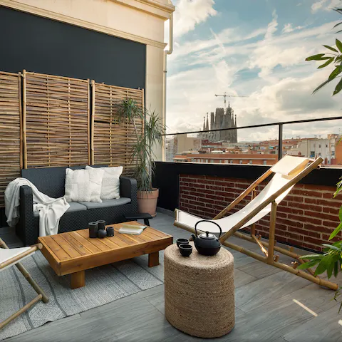 Take a bowl of juicy olives and a chilled bottle of wine to the private terrace