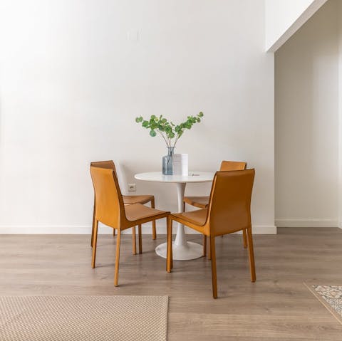 Tuck into local cheese, olives, and wine around the table before heading out