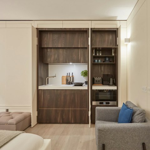 Prepare snacks or meals in the sleek kitchenette