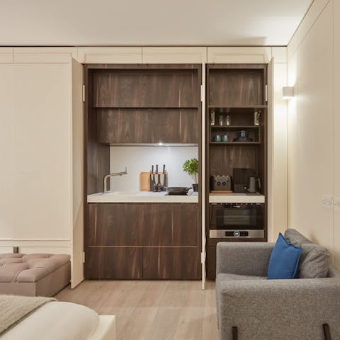 Prepare snacks or meals in the sleek kitchenette