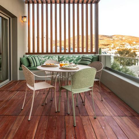 Enjoy breakfast alfresco with a view when you sit out on the balcony