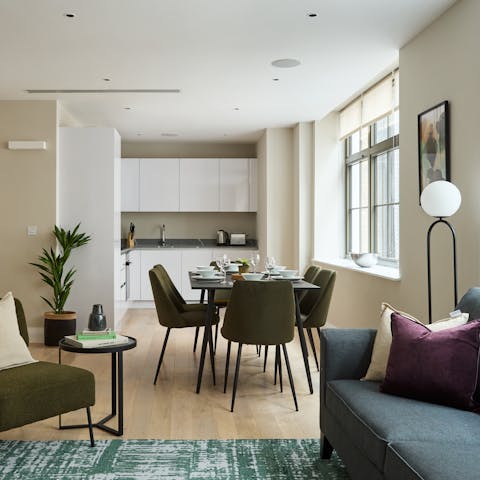 Whip up a family dinner in the bright kitchen to share around the table
