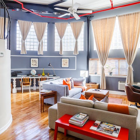 Enjoy the spacious feel of high ceilings and big windows