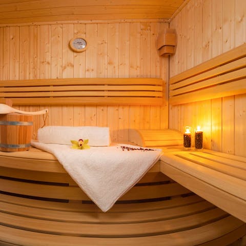 Relax your muscles and unwind in the private sauna