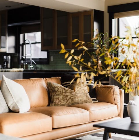 Make yourself comfortable on the sumptuous sofa