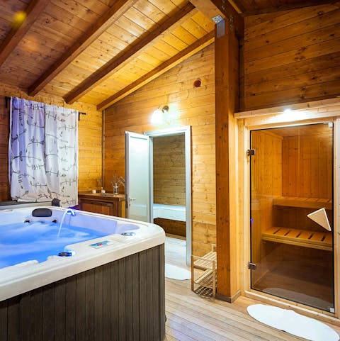 Unwind in the spa, complete with sauna and jacuzzi
