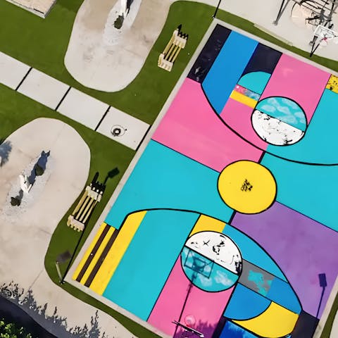 Play basketball or giant human billiards in the backyard