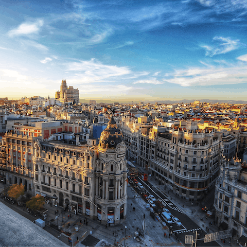 Indulge in some retail therapy along Gran Vía, a ten-minute stroll from your door