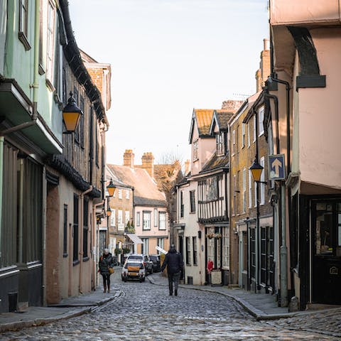 Explore Norwich – the UK's most complete medieval city – a thirty-minute drive away
