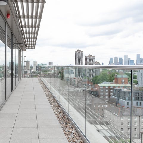 Take in the panoramic views across London on the private balcony