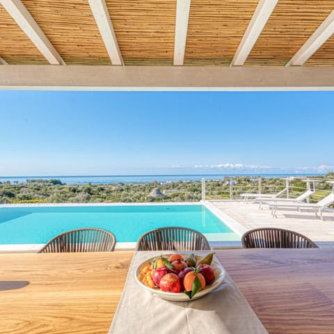 Drink in the sea views over breakfast on the covered terrace