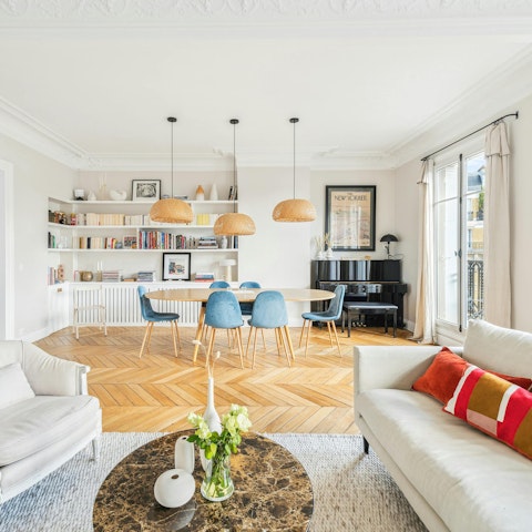 Gather together in the bright living area after a day of sightseeing