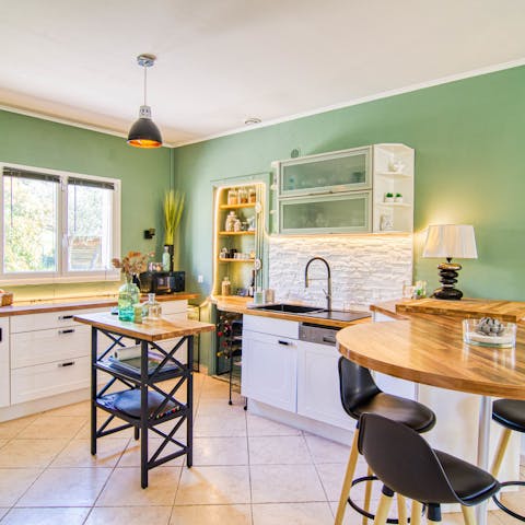 Cook French delicacies in the pretty kitchen