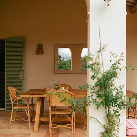 Dine on a rustic Spanish feast at the shaded alfresco dining area