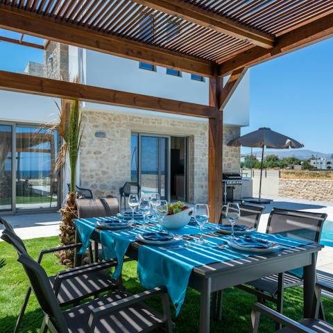 Fire up the barbecue and cook up a Greek-inspired feast for guests to enjoy under the verandah