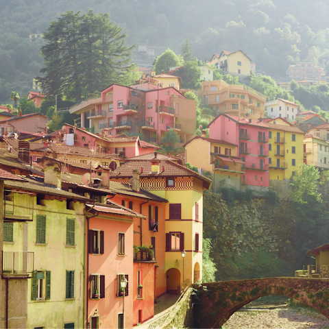 Walk into the centre of colourful Argegno, right on your doorstep