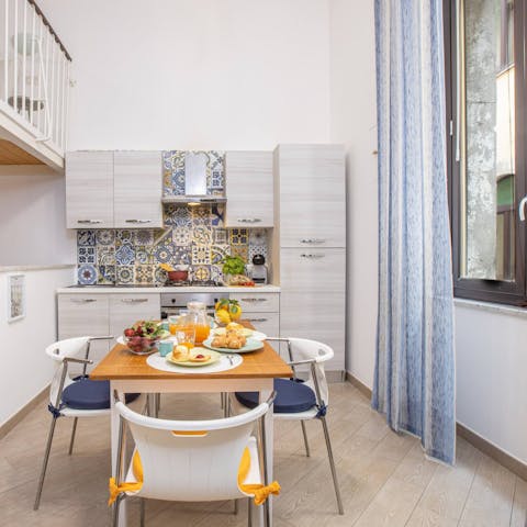 Sip your morning coffee in the pretty kitchen space