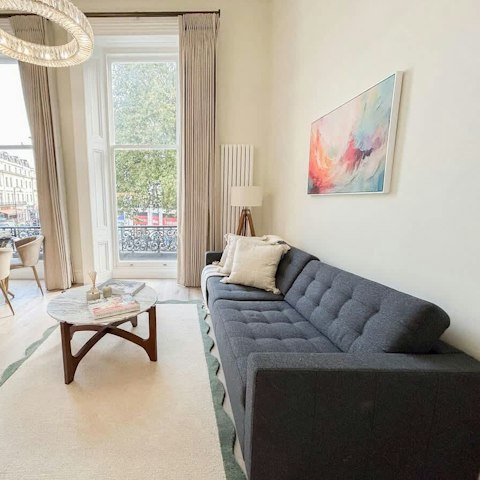Kick back with a good book in the light-filled living room